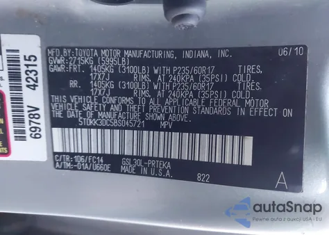 2011 Toyota Sienna Le V6 from USA, damaged, VIN 5TDKK3DC5BS045721
